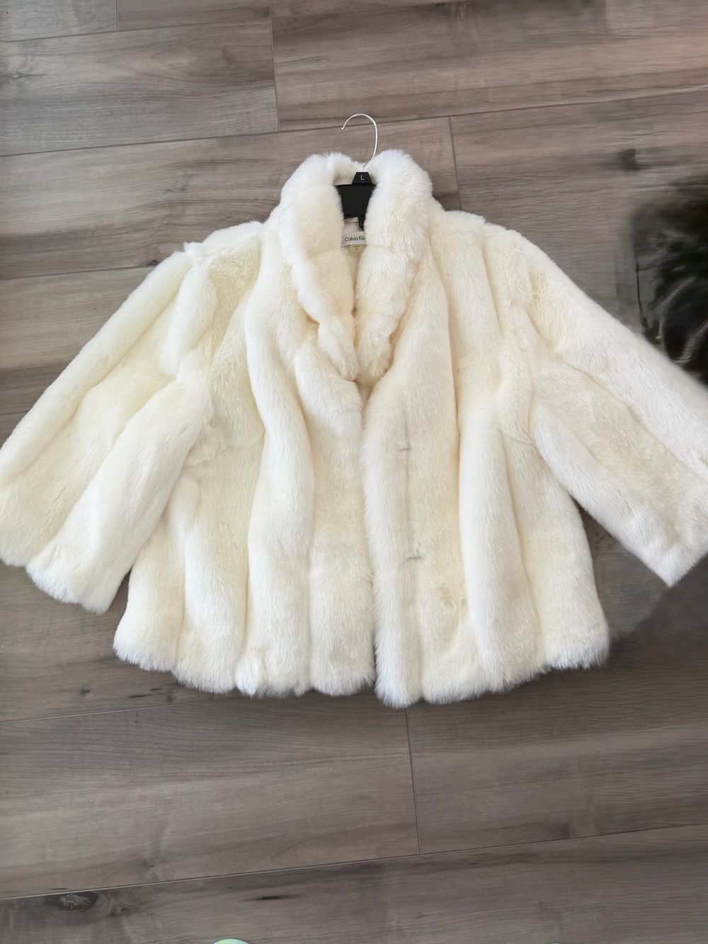 Calvin Klein Cream Faux Fur Short Coat